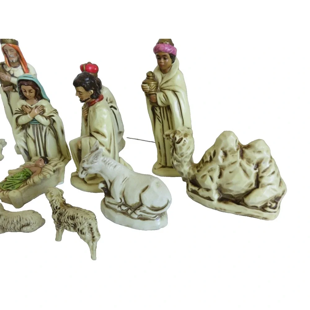 VINTAGE CHRISTMAS NATIVITY CHALKWARE FIGURINES‎ JAPAN 12pc
